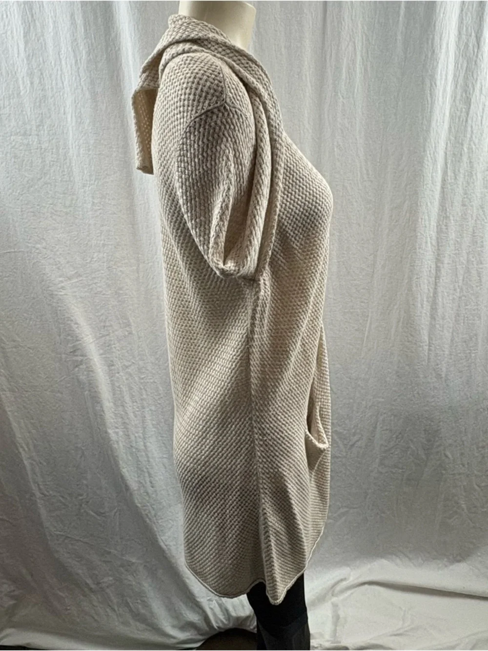 Joie Open-Front Cream Basketweave Knit Cardigan with Front Pockets L - Picture 5 of 10